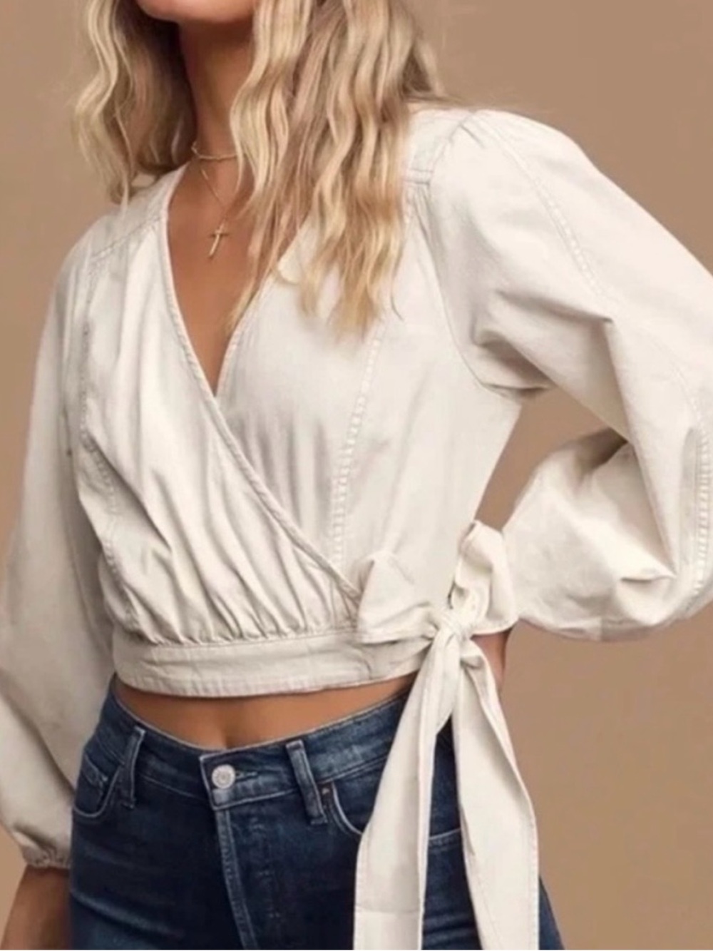 ✨ Free People Sophie Cream Wrap Crop Top – Size XL ✨